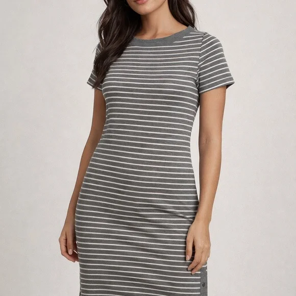 Maurices Striped T-Shirt Dress Gray White Short Sleeve Casual Bodycon Size XS - Picture 4 of 10